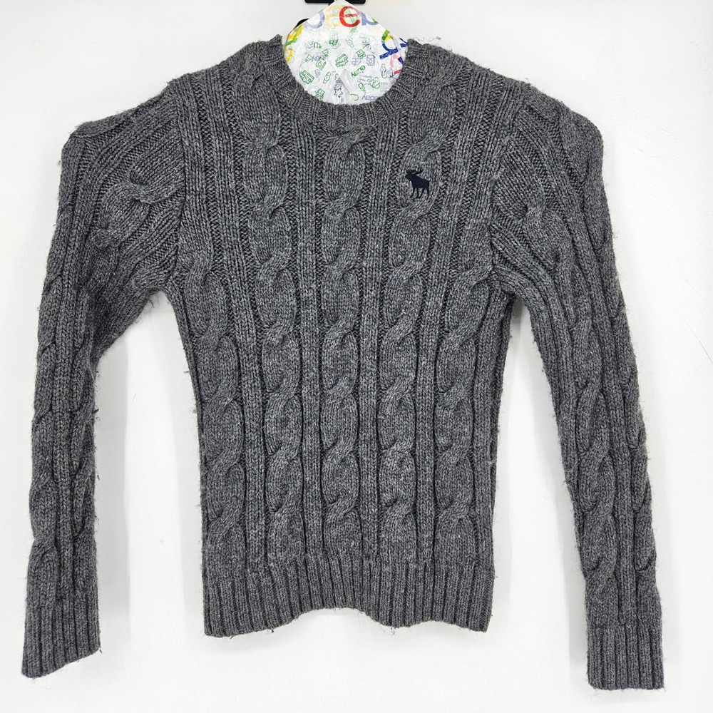 Abercrombie Fitch Sweater Womens XXL‎ Green Cable Knit Pullover Wool Blend